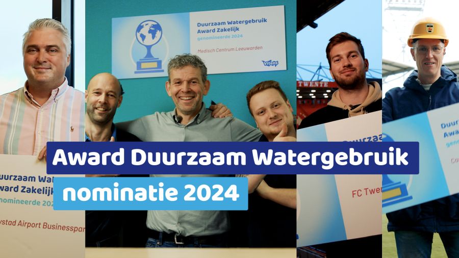 De genomineerden voor de Award Duurzaam Watergebruik Zakelijk 2024 zijn: LAB, MCL en SC Cambuur & FC Twente