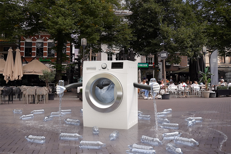 Wasmachine op de Oude Markt in Enschede